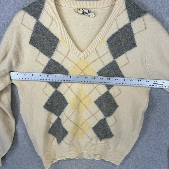 Vintage Pringle Scotland Argyle Sweater 100% Lambswool Men's Medium Cream - Picture 2 of 14